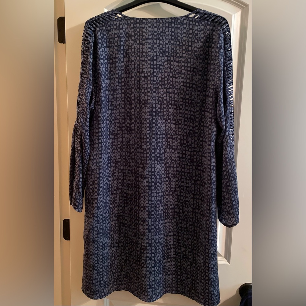 ๐ฉถSIGRID OLSEN SIGNATURE Boutique Dress Blue on Blue long open cut sleeves SZ XL - Picture 3 of 13